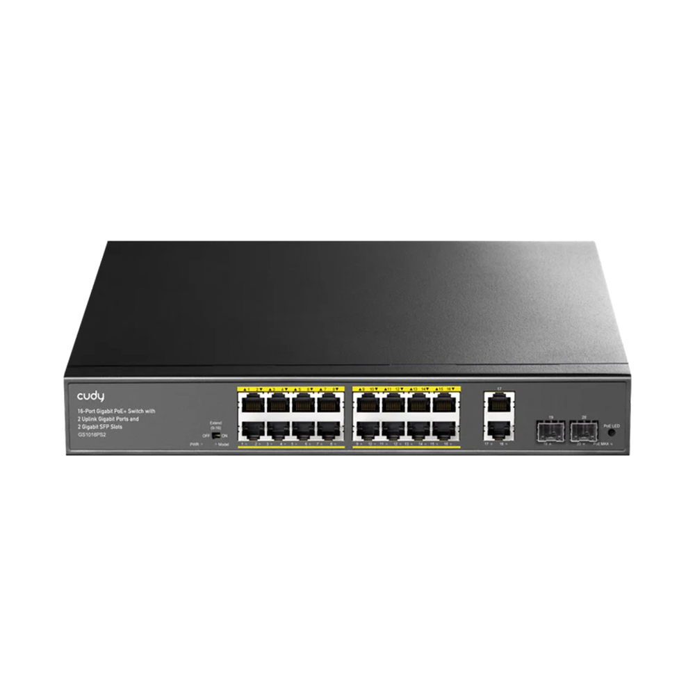 16-GbE PoE Switch with 2 Uplink GbE and 2 Uplink SFP (GS1018PS2)