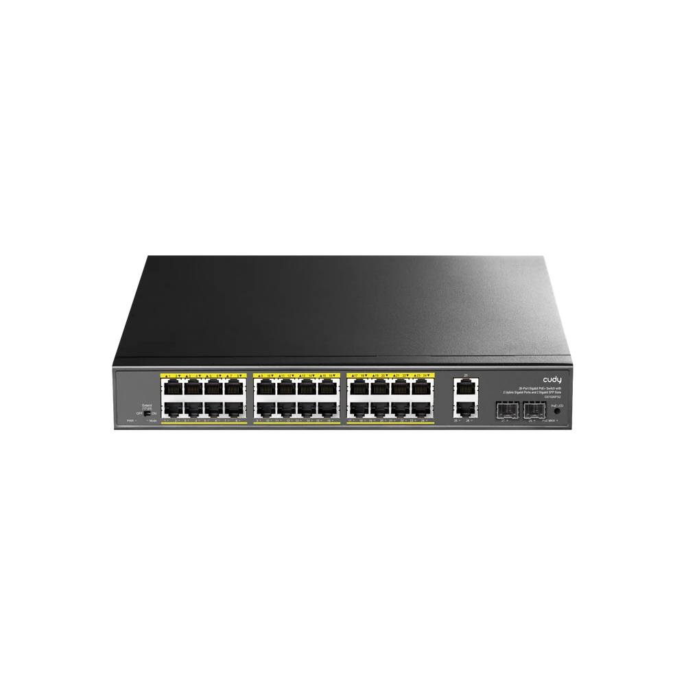 24-GbE PoE Switch with 2 Uplink GbE and 2 Uplink SFP GS1026PS2