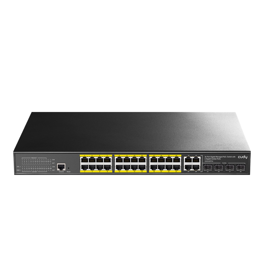 24-Port Layer 2 Managed Gigabit PoE+ Switch with 4 Gigabit Combo Ports, 300W (GS2028PS4 300W)