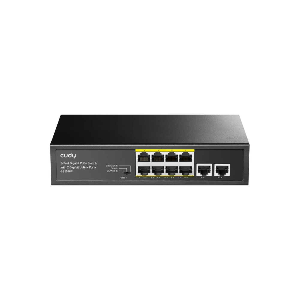 8-Port Gigabit PoE+ Switch with 2 Gigabit Uplink Ports GS1010P