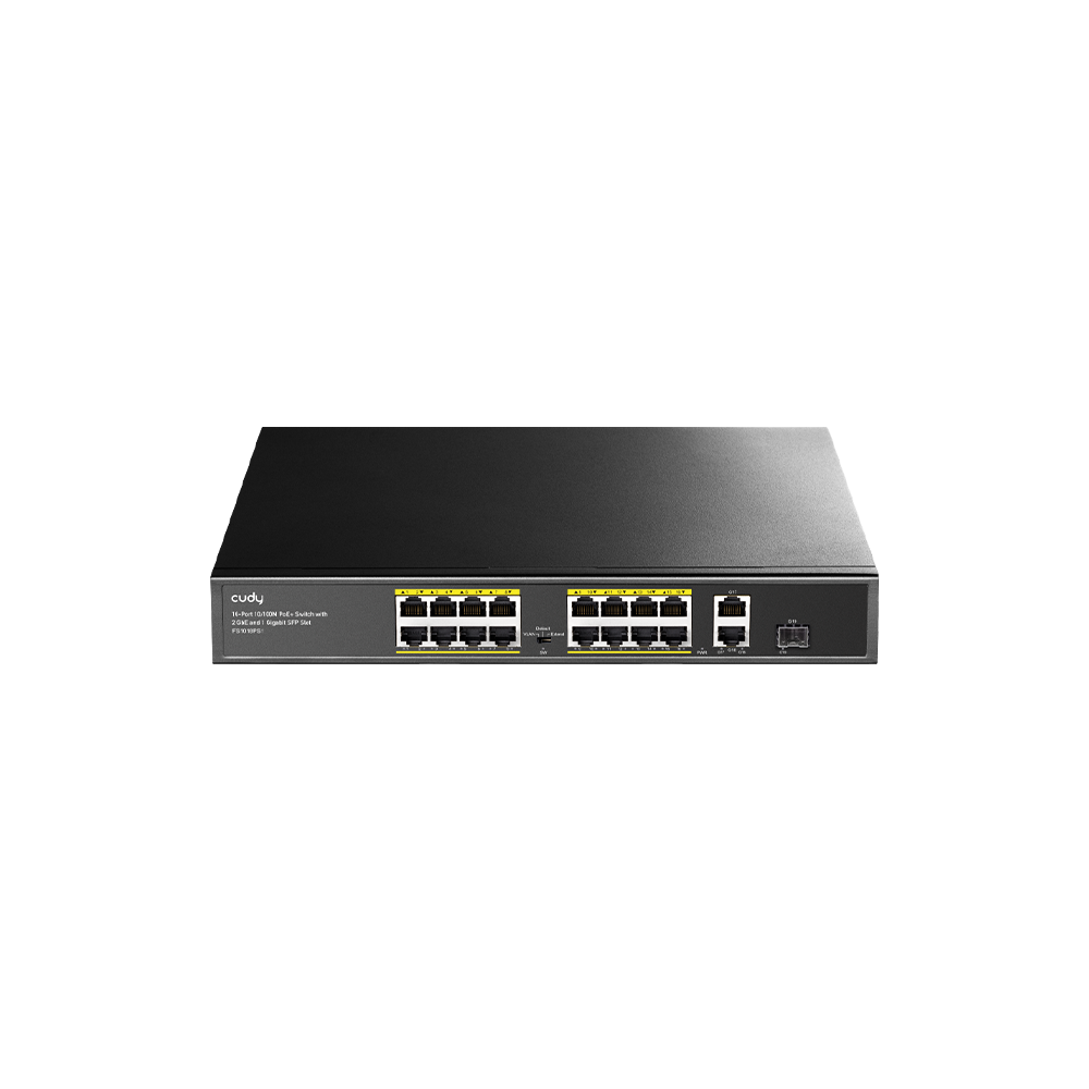 16-Port 10/100M PoE+ Switch with 1Gigabit Uplink and 1 Gigabit Combo SFP Port 200W (FS1018PS1)