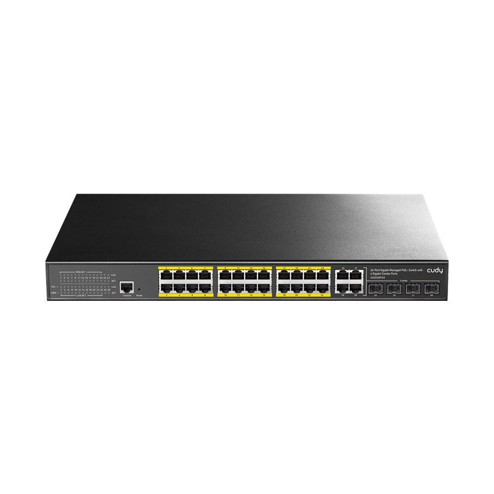 24-Port Layer 2 Managed Gigabit PoE+ Switch with 4 Gigabit Combo Ports, 400W (GS2028PS4-400W)