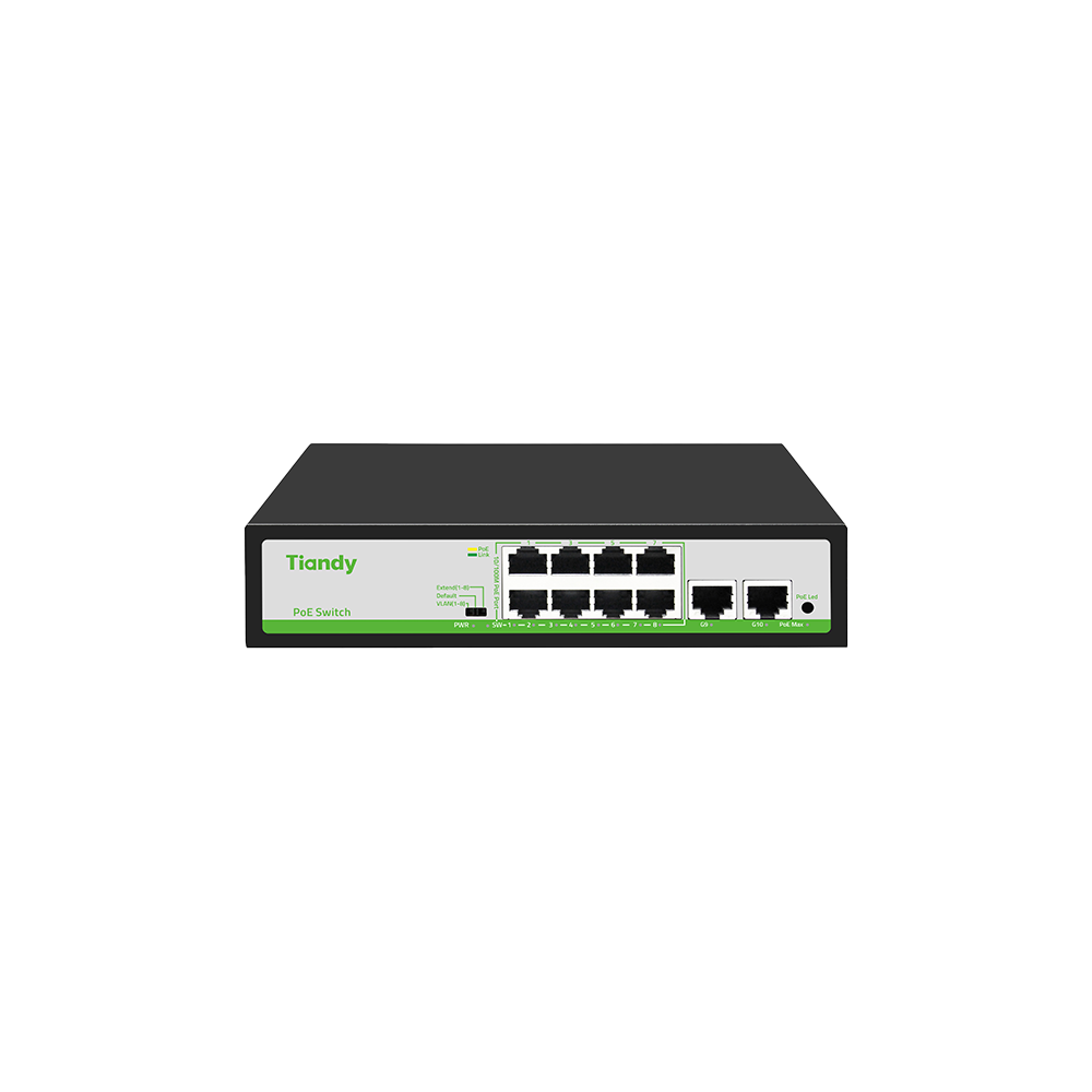 Tiandy POE Switch 8*10/100Mbps PoE Ports + 2*100/1000Mbps RJ45 Uplink Ports