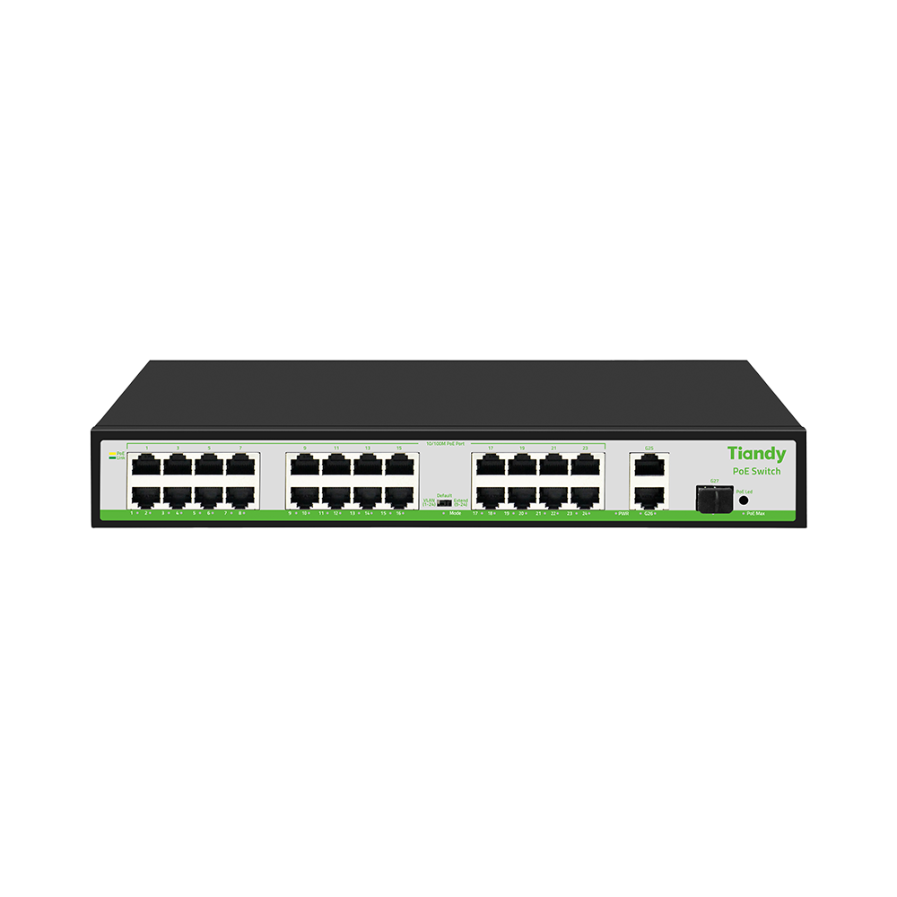 Tiandy POE Switch 24*10/100M POE ports + 2* 1000M Ethernet Uplink ports +1*1000M SFP Port